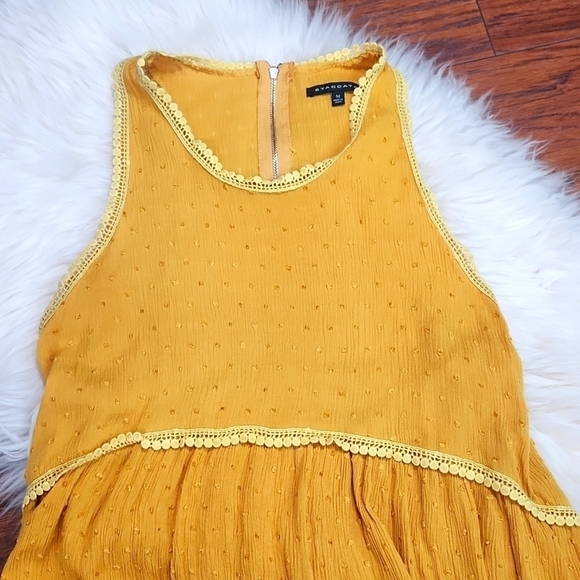 Anthropologie Staccato Marigold Swiss Dot Lace Trim Rayon Racer Tanktop - Picture 3 of 5